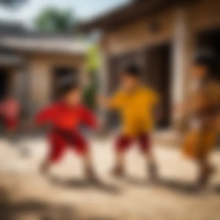 Children playing with Bakugans in a dynamic environment