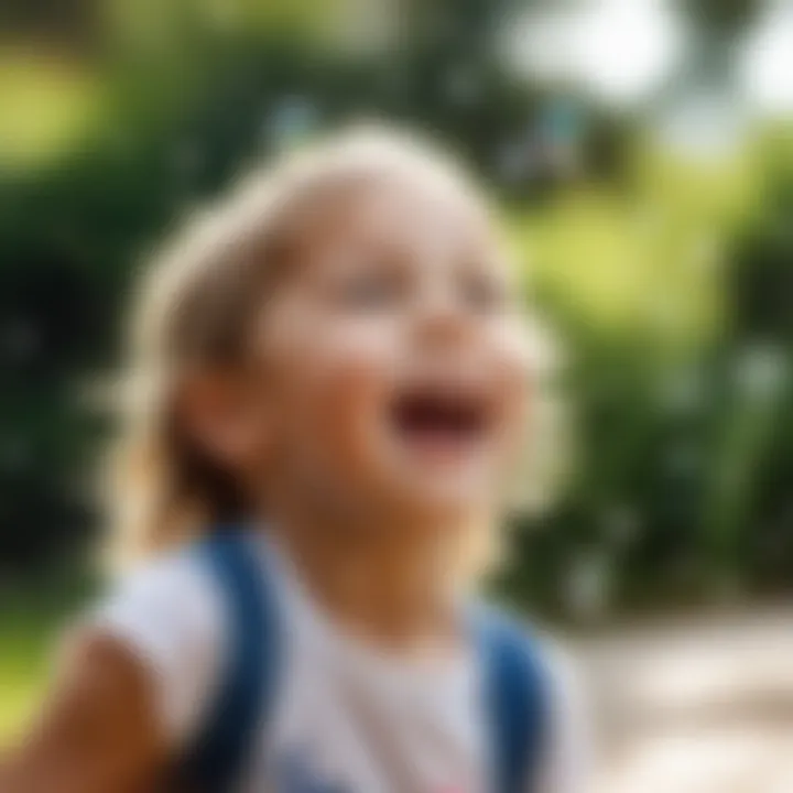 Child playing joyfully with bubble drops