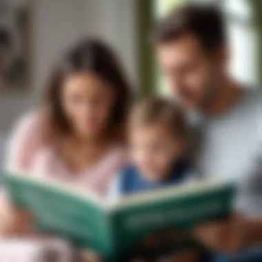 Parents reading a book with a child to aid pronunciation skills