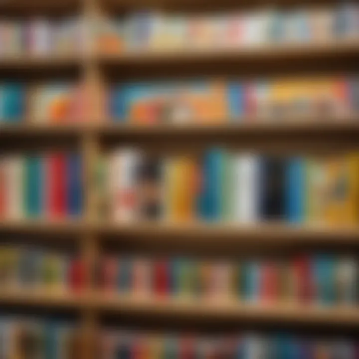 A shelf filled with different types of children's picture books