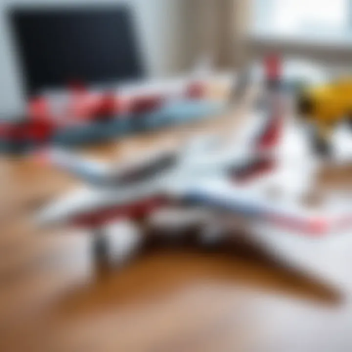 Different models of remote-controlled airplanes displayed on a table