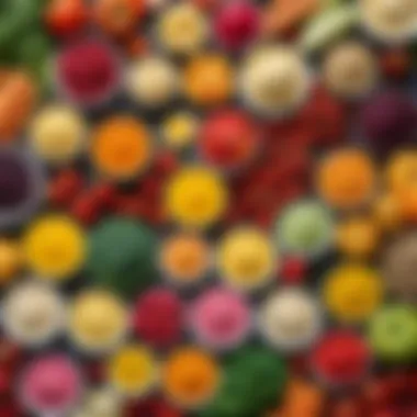 Colorful array of pureed fruits and vegetables on a table