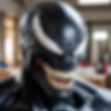 Close-up view of a Venom mask prototype in progress