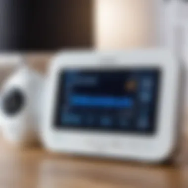Detailed view of monitor functionalities Close-up of baby monitor features and controls