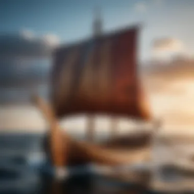 A detailed illustration of a Viking longship showcasing its unique design and structure.