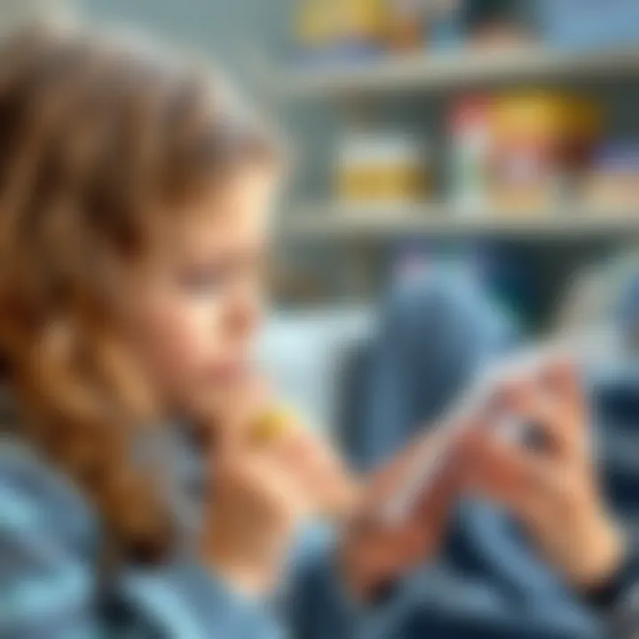 Parent reading a vitamin D3 label with a child