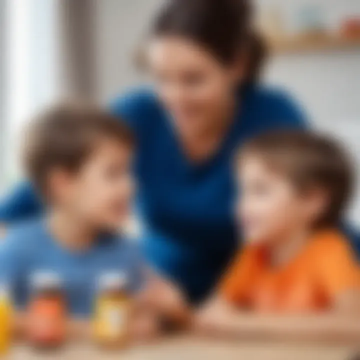 Parent discussing vitamin intake with a child