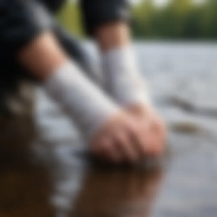 A bandage resistant to water, demonstrated in a wet environment, emphasizing durability.