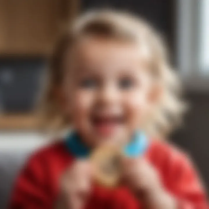 A joyful child enjoying a cookie with a satisfied expression.