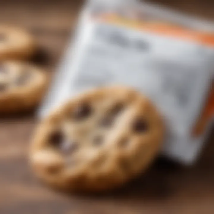 A close-up of cookie packaging highlighting ingredients and nutritional information.