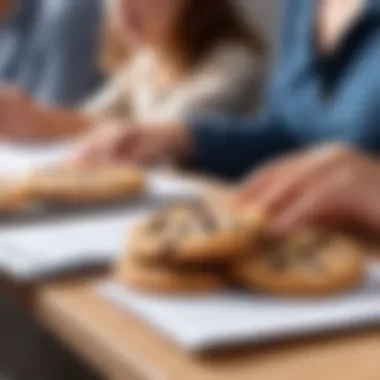 A group of parents discussing cookie choices with notes and feedback.