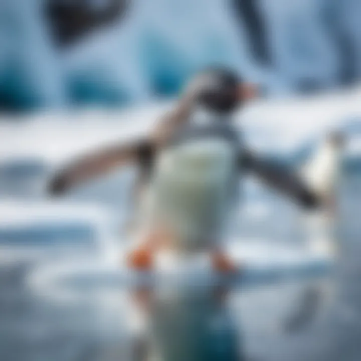 A playful penguin sliding on ice