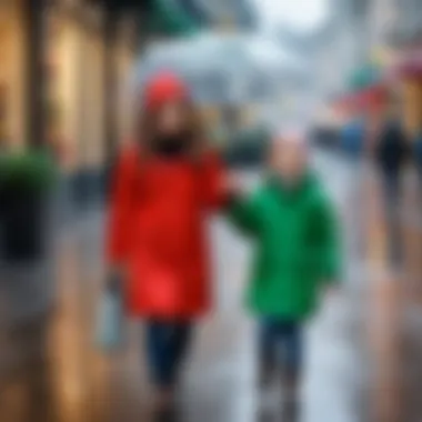 A parent and child choosing weather-appropriate clothing.