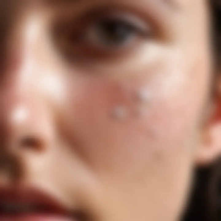 Close-up view of acne patches on skin