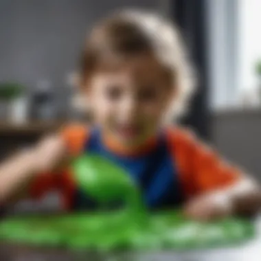 A child excitedly playing with slime