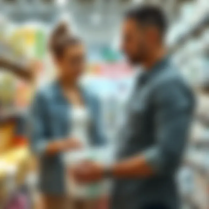 A parent checking the quality of baby diapers in a store