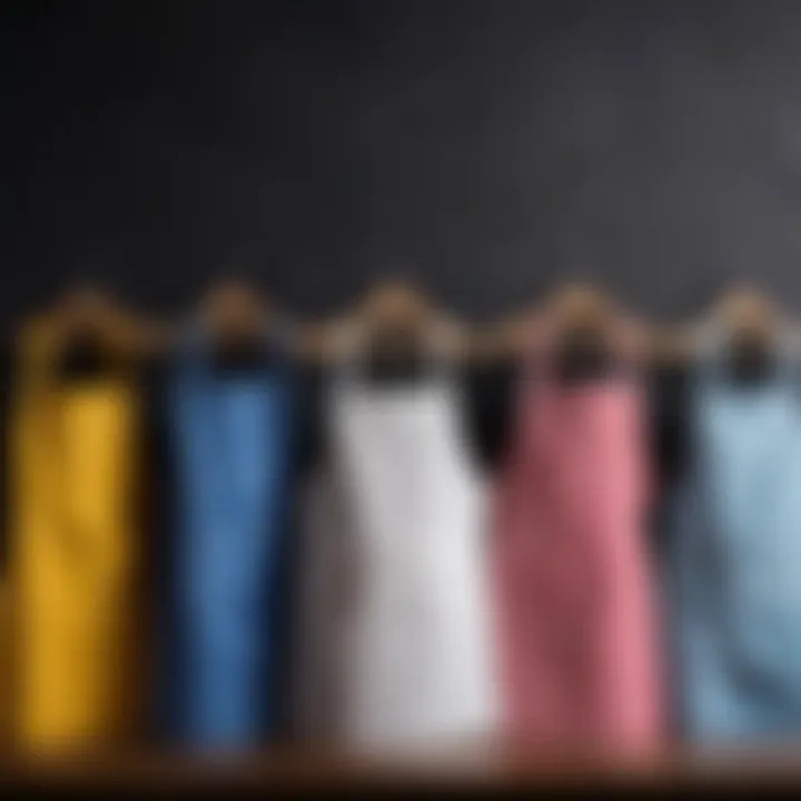 Different styles of children's aprons laid out on a table