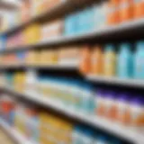 A variety of infant formula options on display in a store.