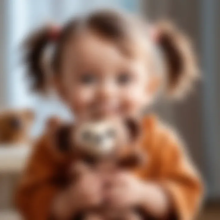 A child happily holding a Cheburashka toy