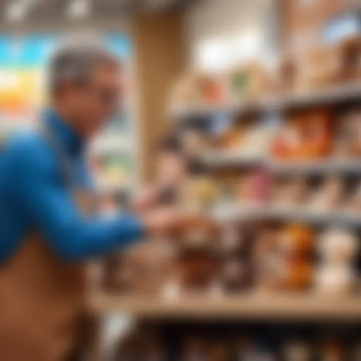 Parents selecting a Cheburashka toy at a store