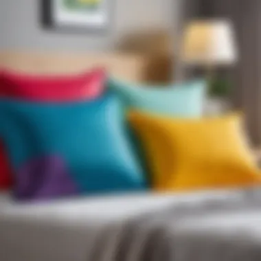 Colorful children's pillows in a cozy bedroom setting