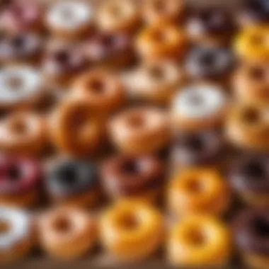 A tempting assortment of donuts displayed in a local Voronezh bakery.