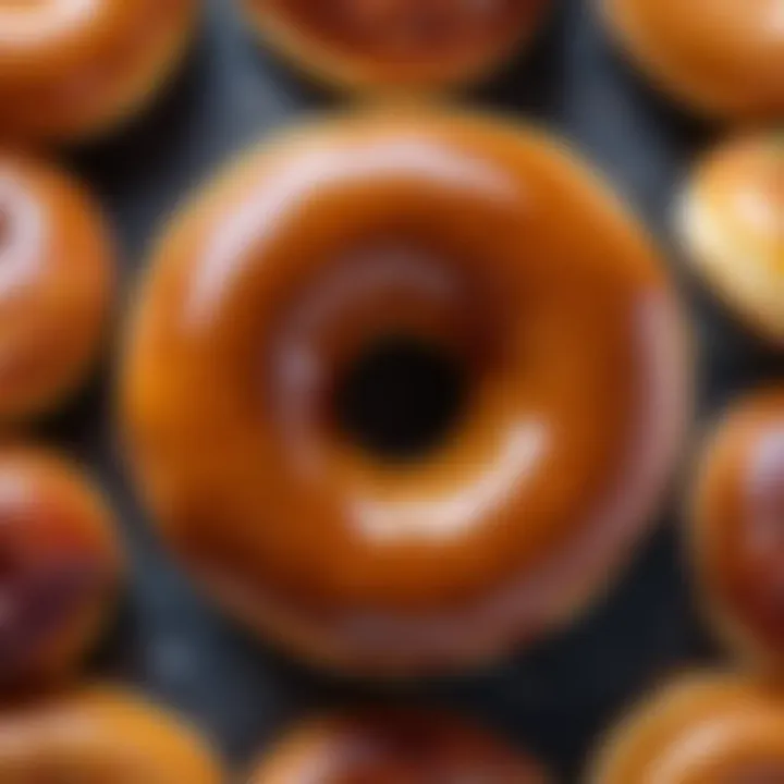 Close-up of a delicious glazed donut, highlighting its texture and glaze.