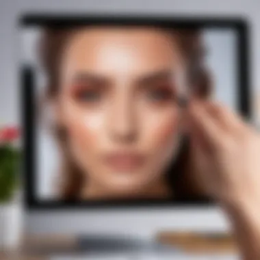 Online shopping for face makeup showcased on a digital screen