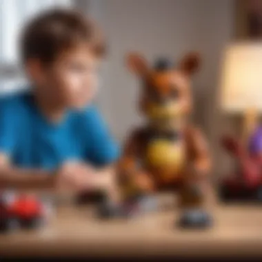 Child playing with FNAF action figures at home