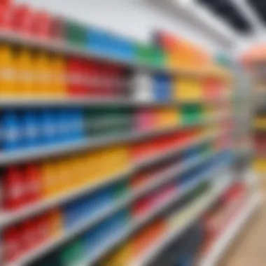 An organized display of different gouache brands in a store