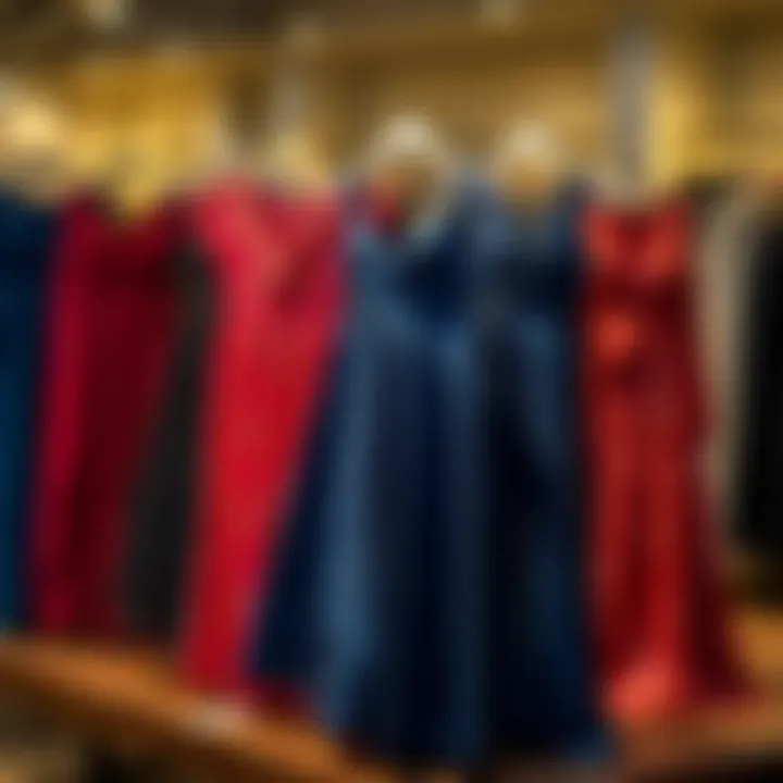Stylish graduation dresses arranged on a display table