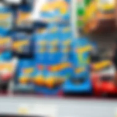 Hot Wheels Selection at Toy Store A selection of Hot Wheels on a toy store shelf.