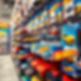 A vibrant display of Hot Wheels cars in a retail store.