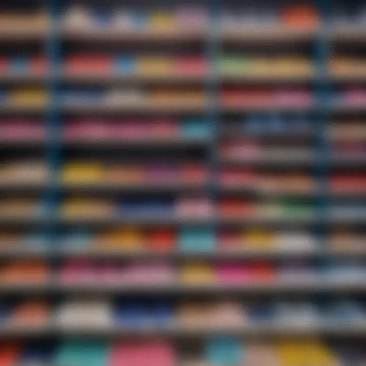 Colorful children's footwear displayed in a store