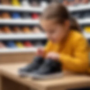 Quality check of children's shoes in a store