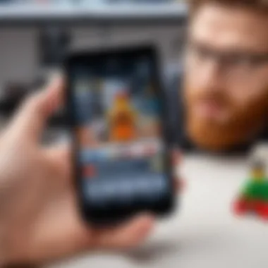 A person comparing prices of LEGO sets on a smartphone