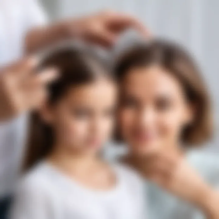 Parent using a lice comb on a child's hair