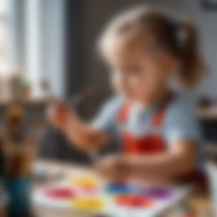 A child happily painting with a set of brushes