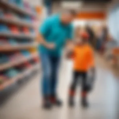 Child trying on rollerblades with a parent