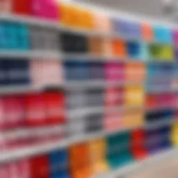 Display of colorful children's tights in a retail store