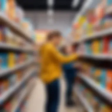 A parent selecting a game in a toy store