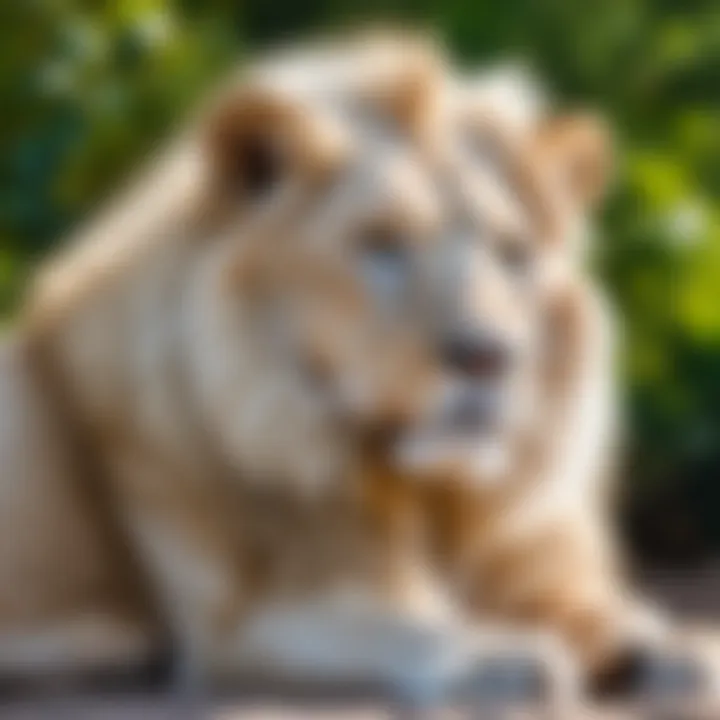 A serene view of a white lion resting