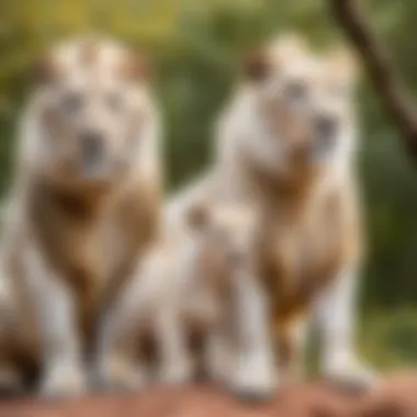 A group of white lions displaying rarity