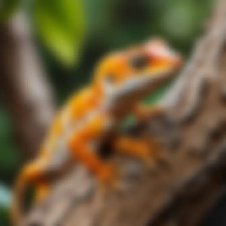 Close-up of a gecko climbing a tree