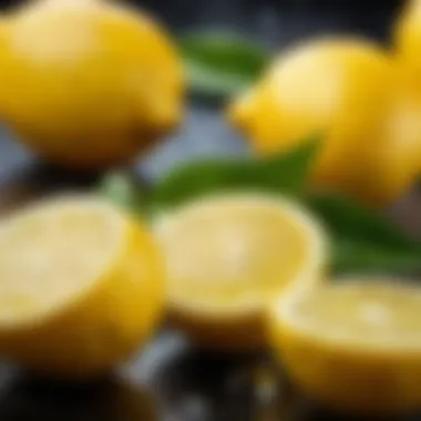 Close-up of fresh lemons with dew drops highlighting their vibrant color