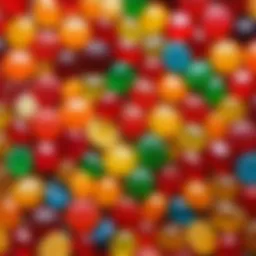 A vibrant assortment of jelly candies showcasing various colors and shapes.