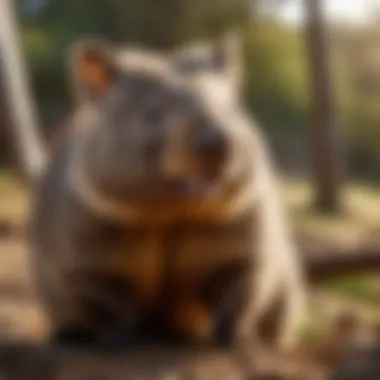 A serene setting showing a happy wombat being cared for, emphasizing the importance of proper husbandry.