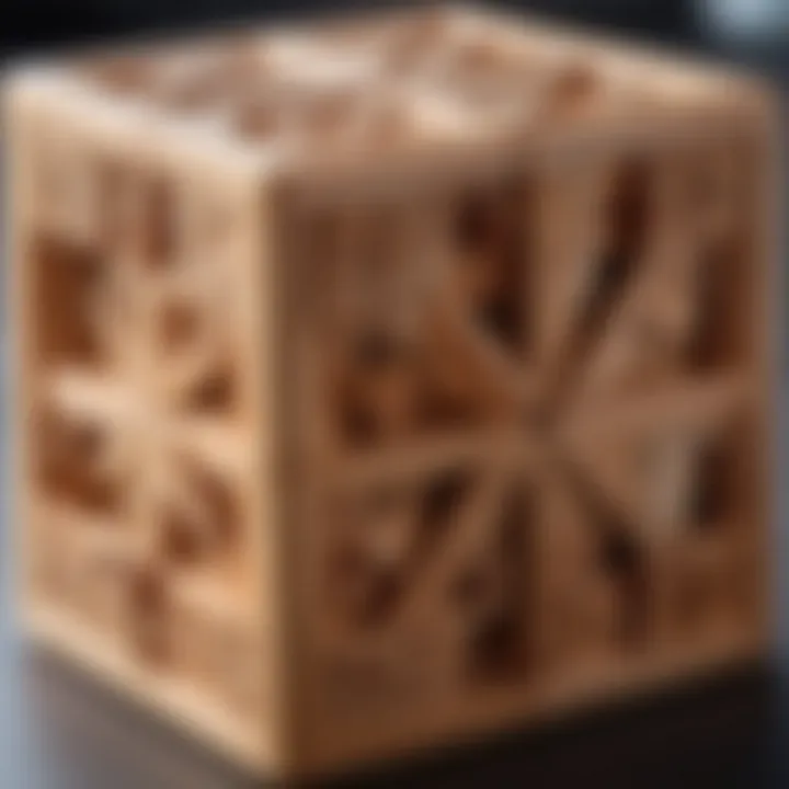 Close-up of a wooden cube puzzle showcasing intricate craftsmanship