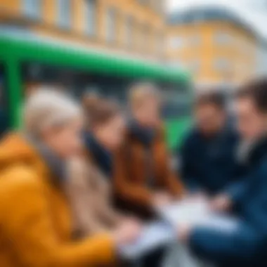 Group of citizens discussing tram routes