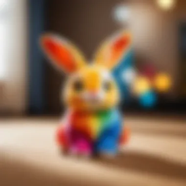 A colorful representation of the AliLo Bunny toy.